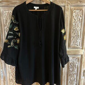 J Jill Embroidered Gauze-like Tunic Black L Tall